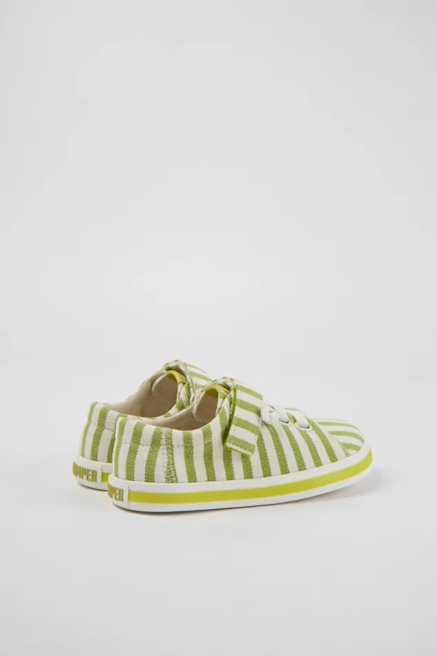 Sneakers Kids Camper Peu Rambla Green And White Striped Recycled Cotton Shoes Sneakers Kids Camper Peu Rambla Green And White Striped Recycled Cotton Shoes