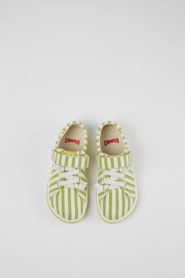 Sneakers Kids Camper Peu Rambla Green And White Striped Recycled Cotton Shoes Sneakers Kids Camper Peu Rambla Green And White Striped Recycled Cotton Shoes