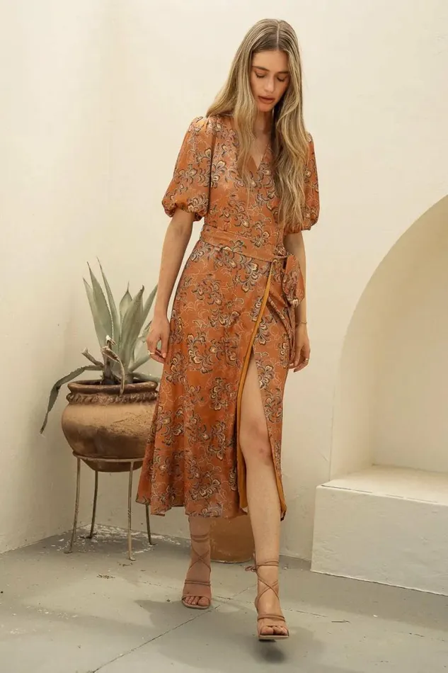 Sonnet Wrap Dress 8211 FINAL SALE Camel Women Bohme Dresses