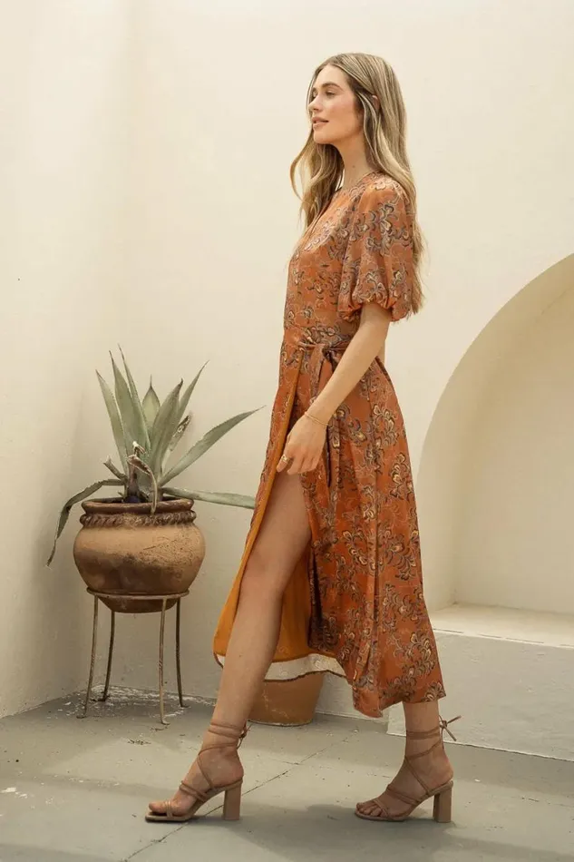 Sonnet Wrap Dress 8211 FINAL SALE Camel Women Bohme Dresses