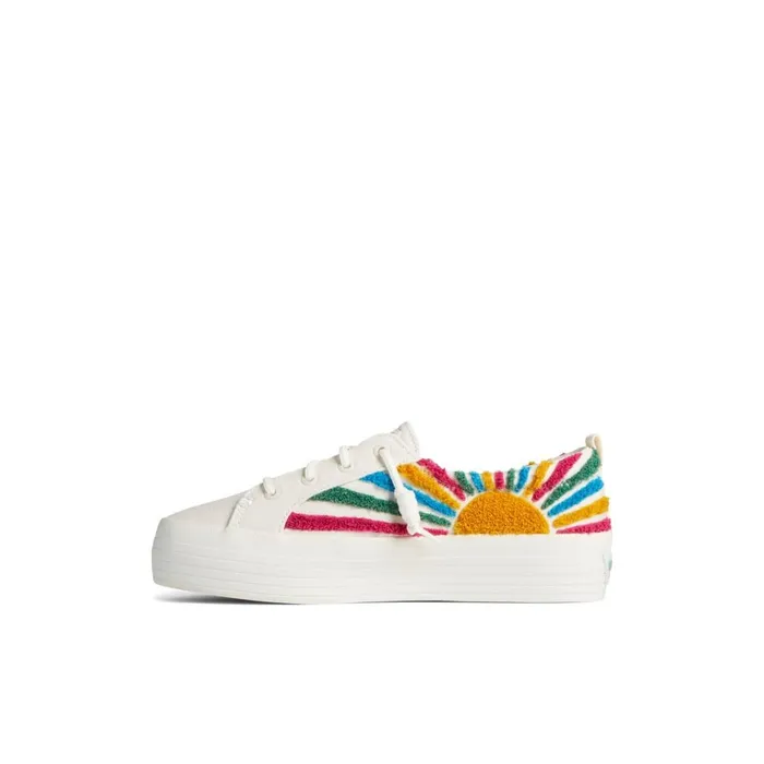 Sperry Crest Vibe Sun Platform Sneaker White Textile Woven Women Sneakers