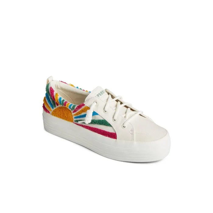 Sperry Crest Vibe Sun Platform Sneaker White Textile Woven Women Sneakers