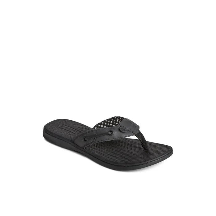 Sperry Seafish Leather Flip Flop Black Women Sandals