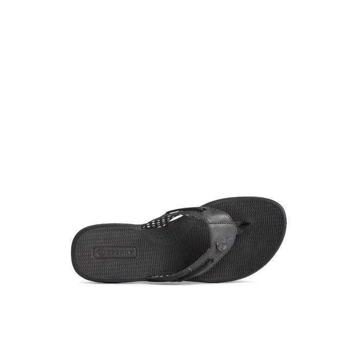 Sperry Seafish Leather Flip Flop Black Women Sandals