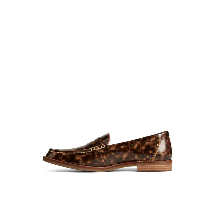 Sperry Seaport Penny Tortoise Leather Loafer Brown Women Oxfords and Loafers
