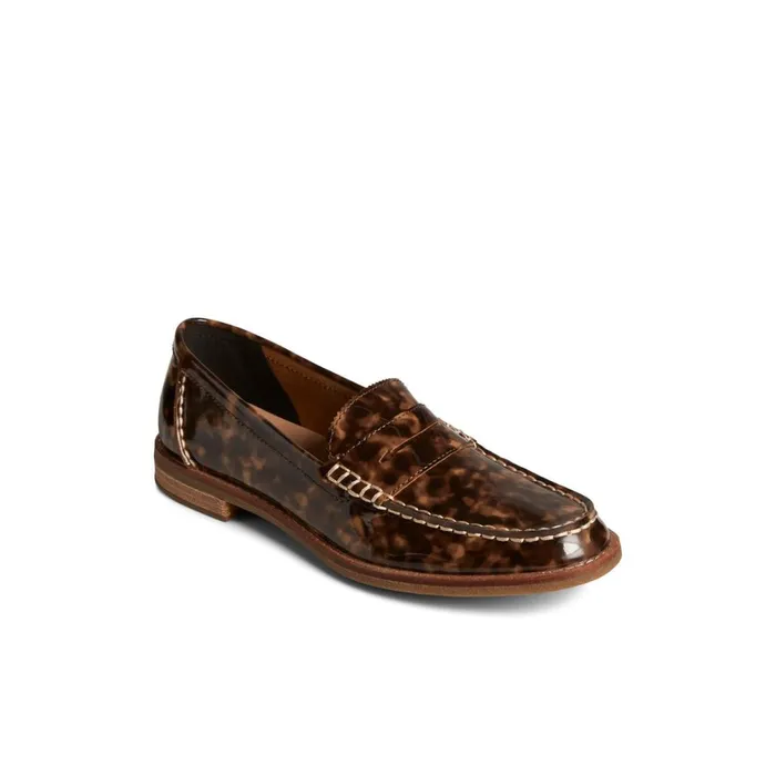 Sperry Seaport Penny Tortoise Leather Loafer Brown Women Oxfords and Loafers