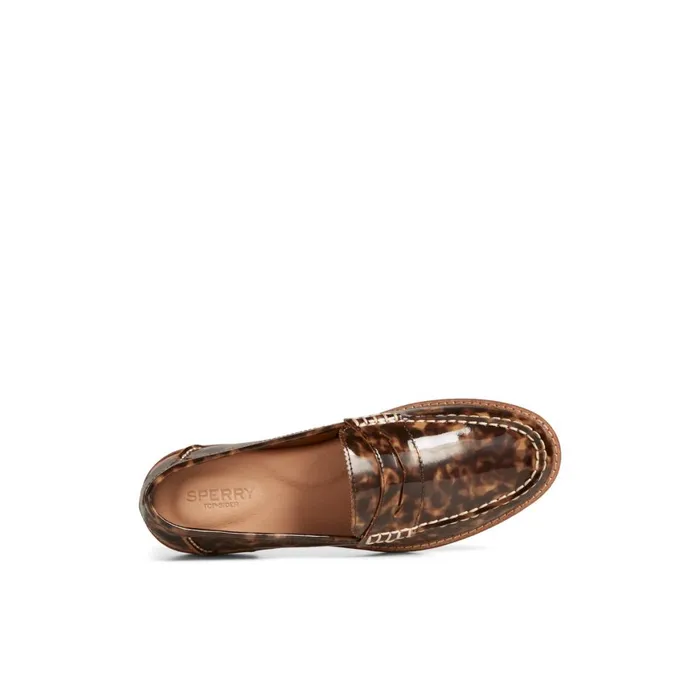 Sperry Seaport Penny Tortoise Leather Loafer Brown Women Oxfords and Loafers