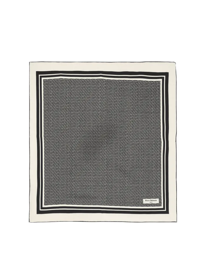 Square Silk Scarf With Monogram Print Black Women Balmain Scarves
