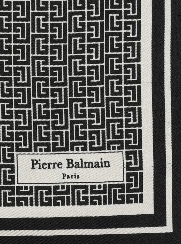 Square Silk Scarf With Monogram Print Black Women Balmain Scarves