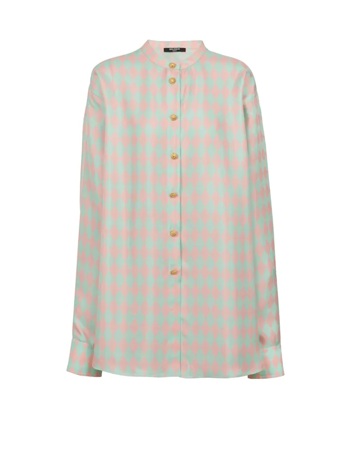 Standingcollar Shirt With Diamond Print Multicolor Women Balmain Tops And Shirts