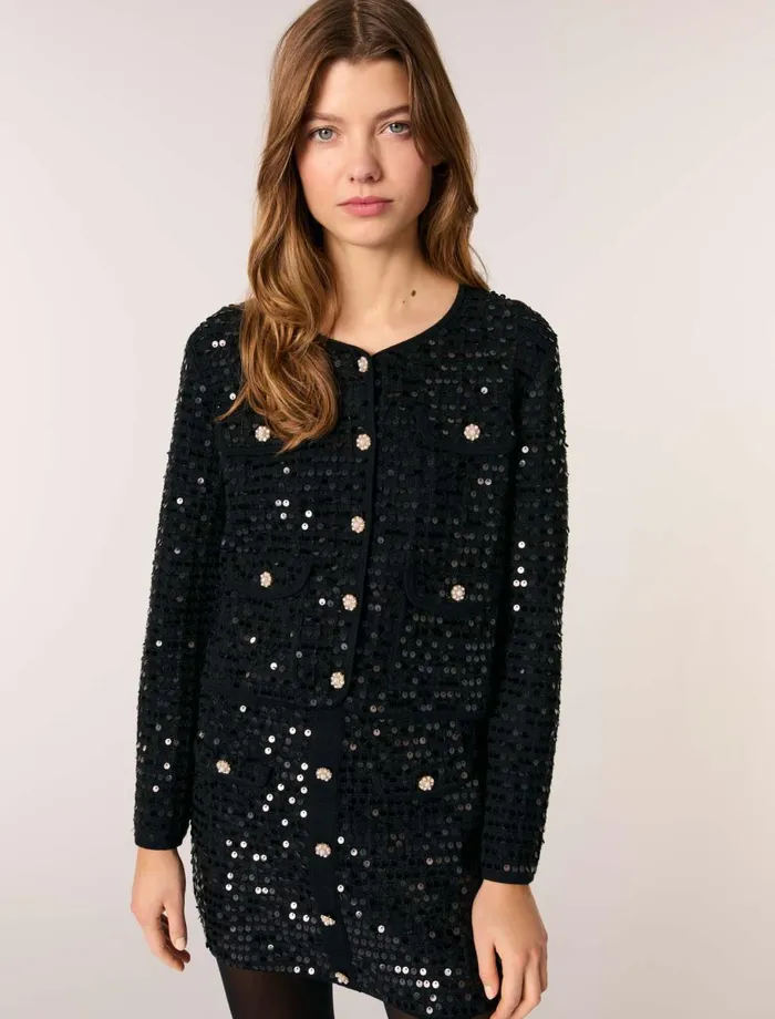 Sweaters and Cardigans Women Maje Sequin Cropped Cardigan Black
