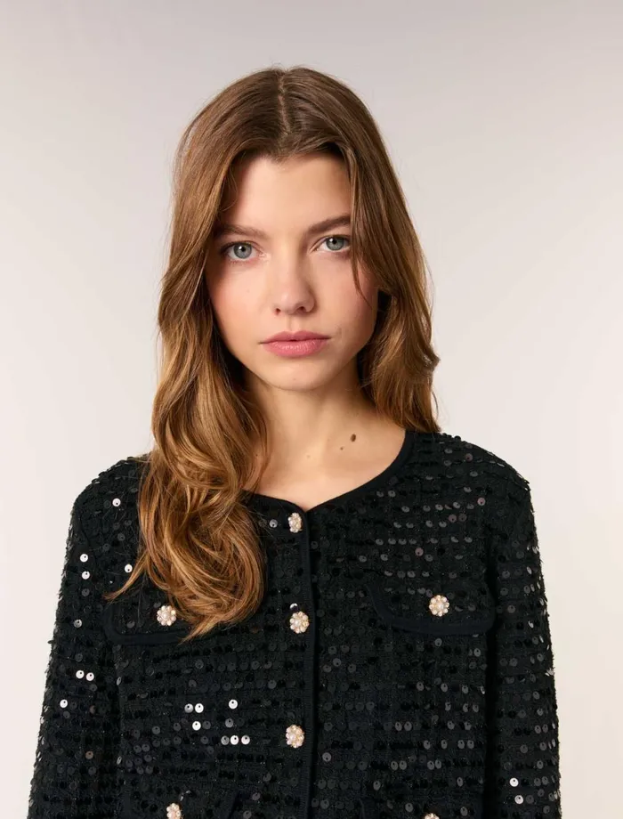 Sweaters and Cardigans Women Maje Sequin Cropped Cardigan Black