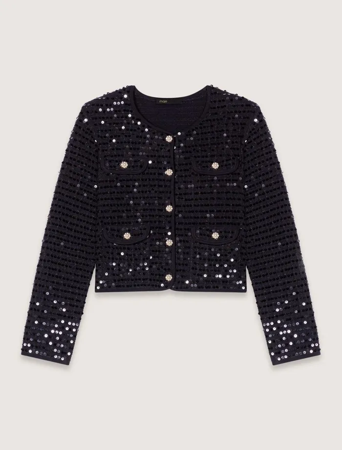 Sweaters and Cardigans Women Maje Sequin Cropped Cardigan Black