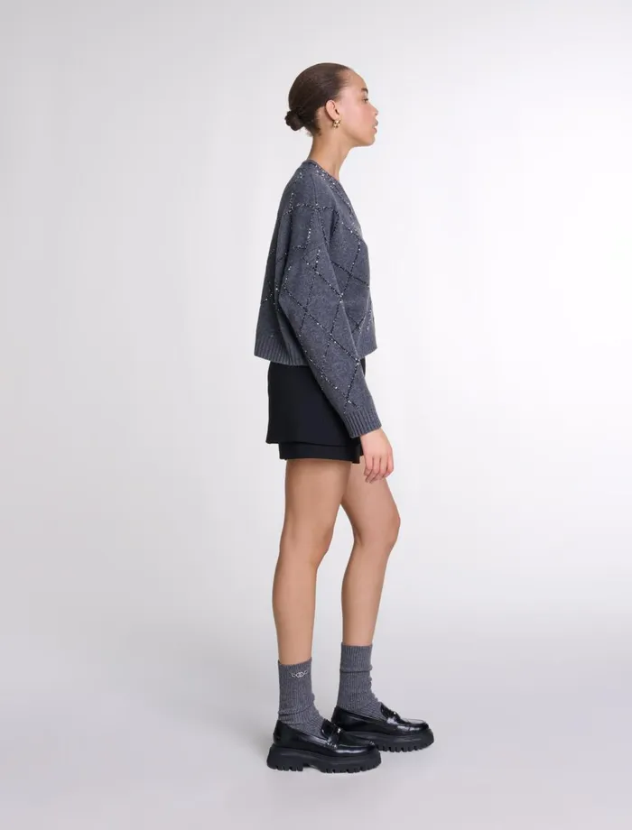 Sweaters and Cardigans Women Maje Sequin Knit Cardigan Anthracite