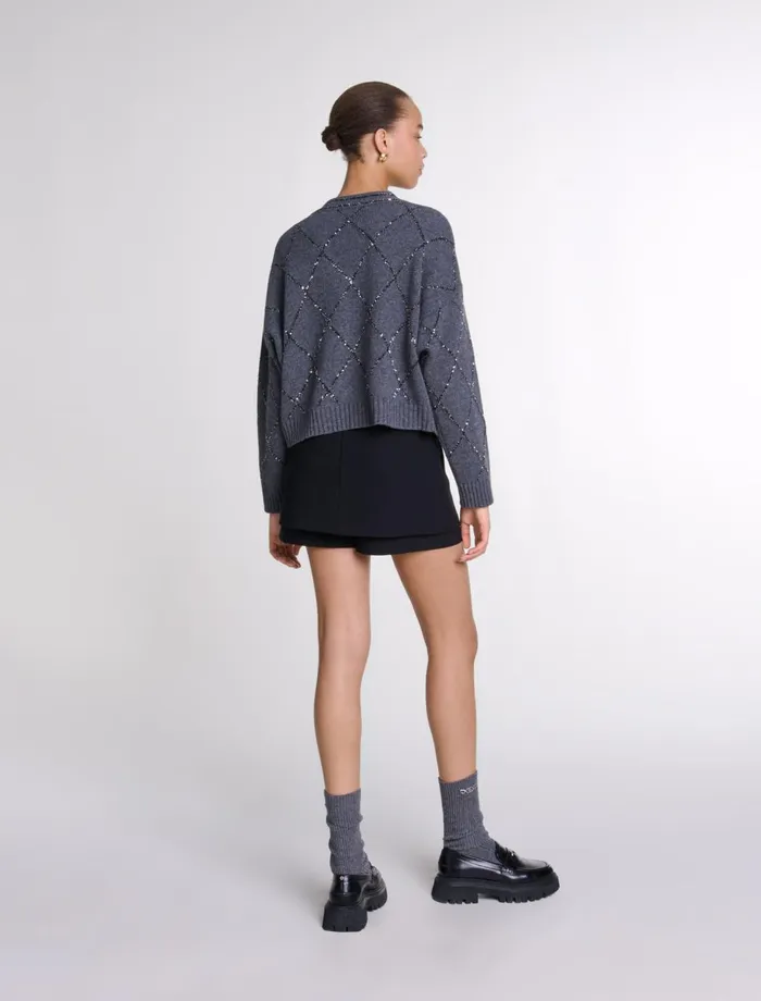 Sweaters and Cardigans Women Maje Sequin Knit Cardigan Anthracite