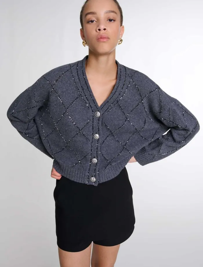 Sweaters and Cardigans Women Maje Sequin Knit Cardigan Anthracite