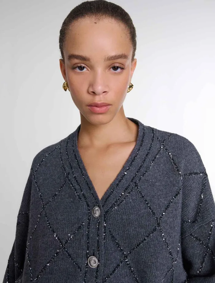 Sweaters and Cardigans Women Maje Sequin Knit Cardigan Anthracite