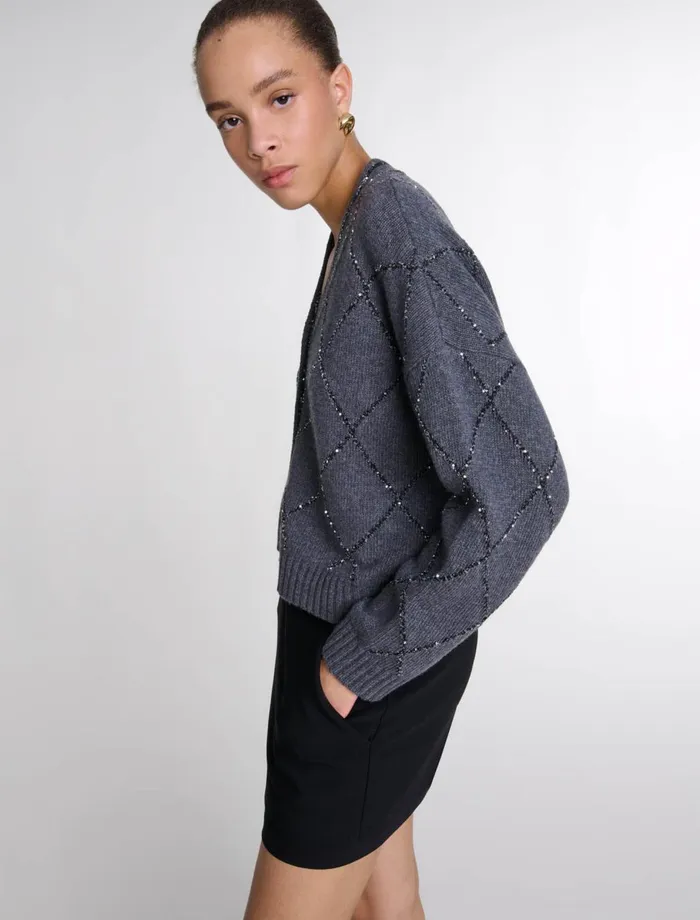 Sweaters and Cardigans Women Maje Sequin Knit Cardigan Anthracite