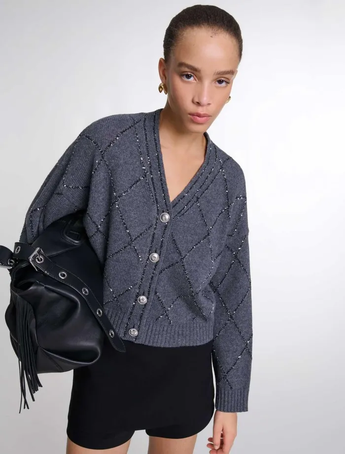 Sweaters and Cardigans Women Maje Sequin Knit Cardigan Anthracite