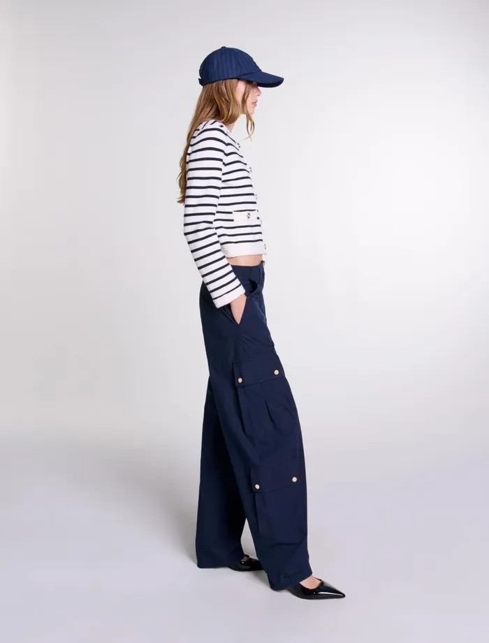 Sweaters and Cardigans Women Maje Striped Knit Cardigan Navy Ecru