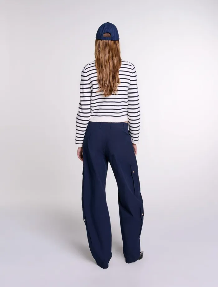 Sweaters and Cardigans Women Maje Striped Knit Cardigan Navy Ecru