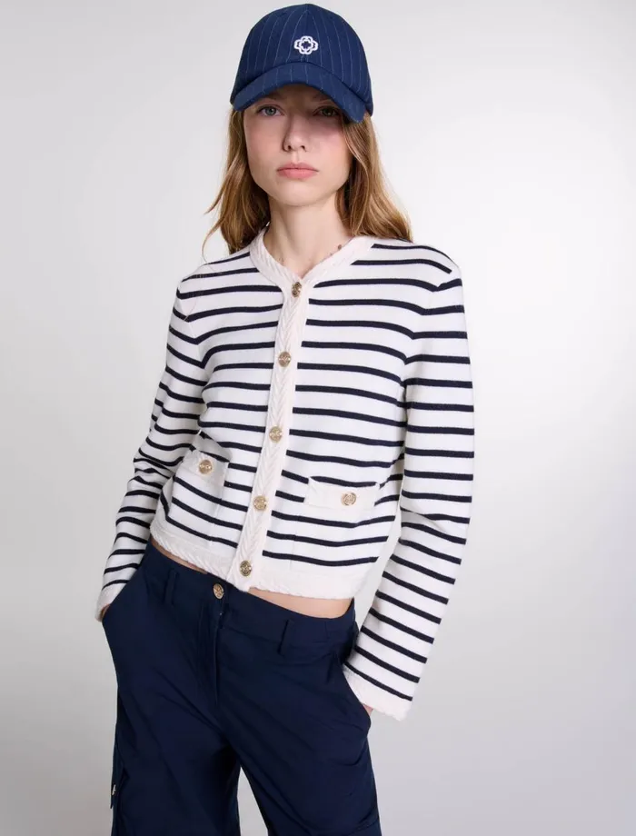 Sweaters and Cardigans Women Maje Striped Knit Cardigan Navy Ecru