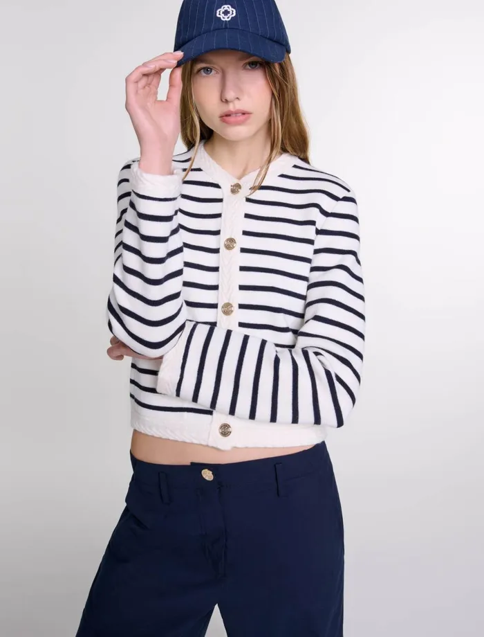 Sweaters and Cardigans Women Maje Striped Knit Cardigan Navy Ecru