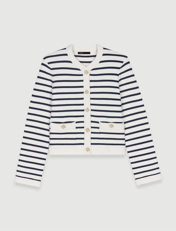 Sweaters and Cardigans Women Maje Striped Knit Cardigan Navy Ecru