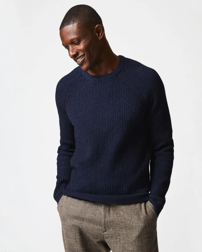 Sweaters and Sweatshirts Men Billy Reid Fisherman Rib Crew Navy