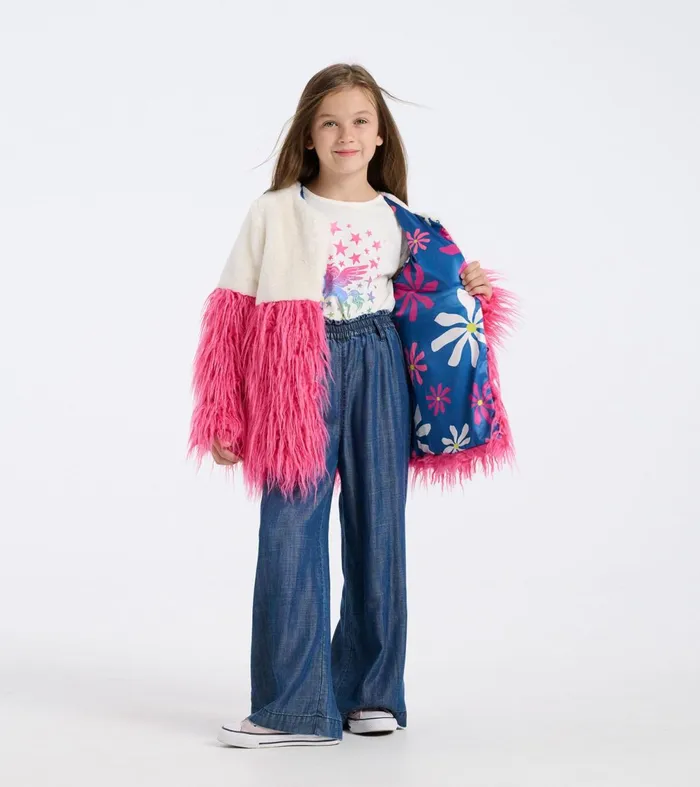 Sweaters Girls Hatley Girls Sheer Pink Faux Fur Jacket