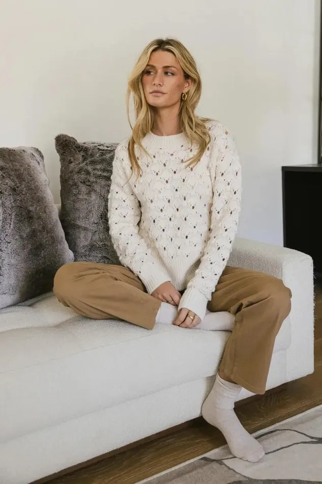 Tessa Pointelle Sweater In Cream Cream Women Bohme Tops