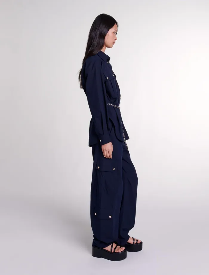 Tops and Shirts Women Maje Belted Long Shirt Navy