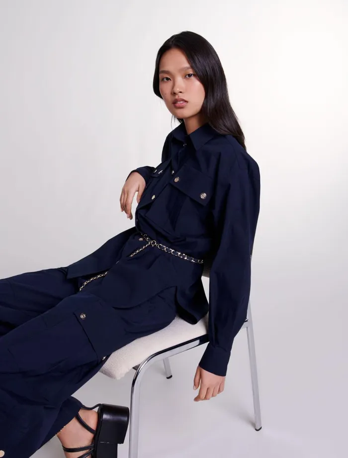 Tops and Shirts Women Maje Belted Long Shirt Navy
