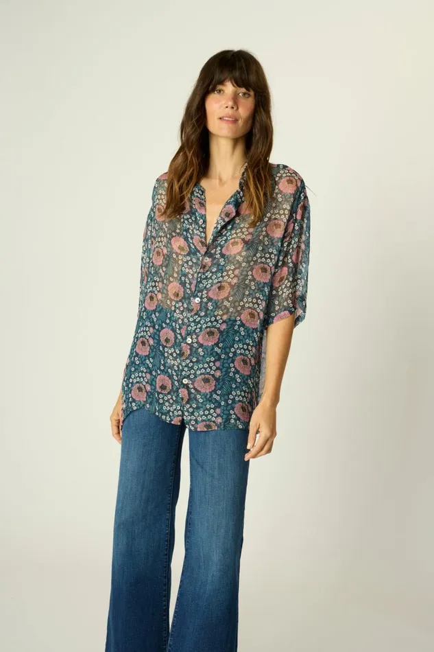 Tops Shop Natalie Martin KEVIN SHIRT Vintage Flowers Indigo
