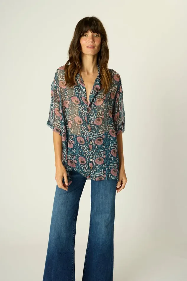 Tops Shop Natalie Martin KEVIN SHIRT Vintage Flowers Indigo