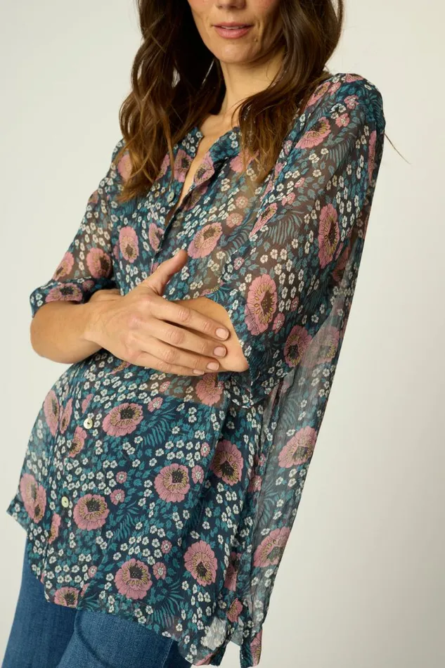 Tops Shop Natalie Martin KEVIN SHIRT Vintage Flowers Indigo