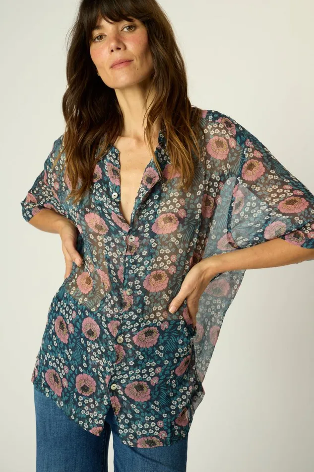 Tops Shop Natalie Martin KEVIN SHIRT Vintage Flowers Indigo