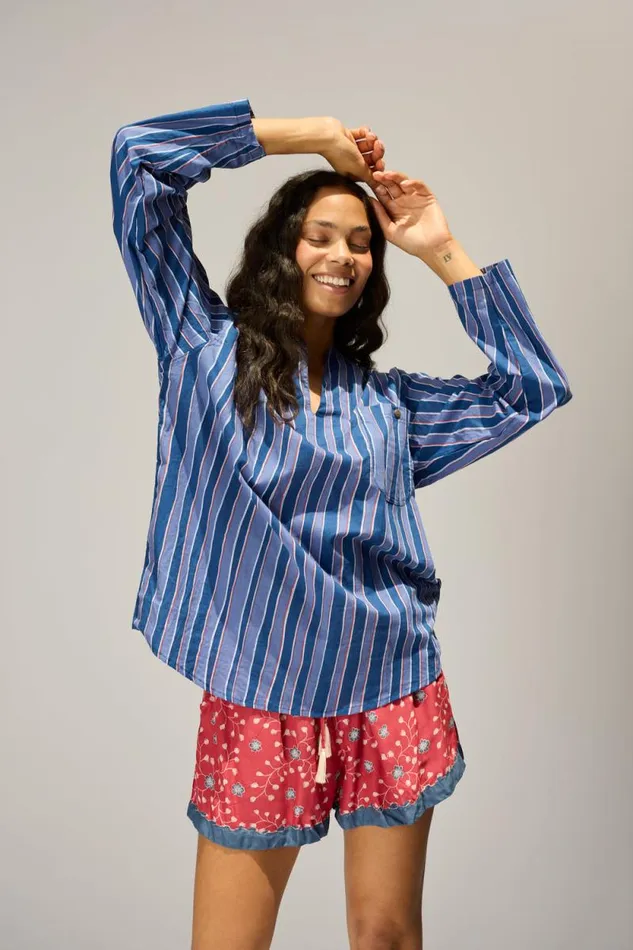 Tops Shop Natalie Martin RYAN SHIRT Batik Stripe Navy