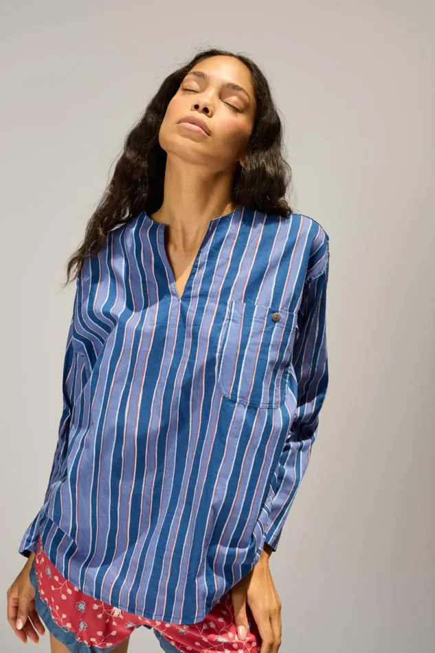 Tops Shop Natalie Martin RYAN SHIRT Batik Stripe Navy