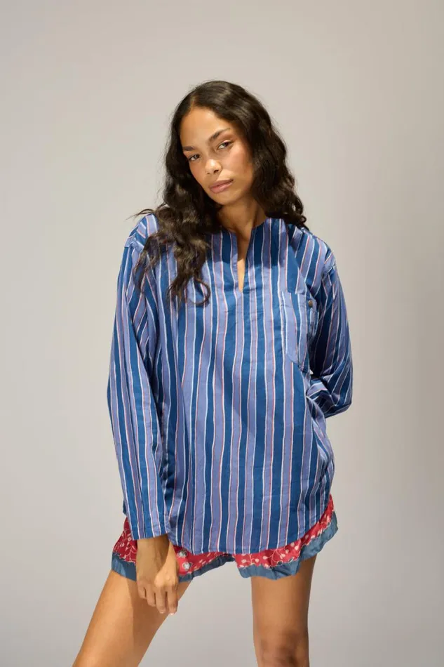 Tops Shop Natalie Martin RYAN SHIRT Batik Stripe Navy