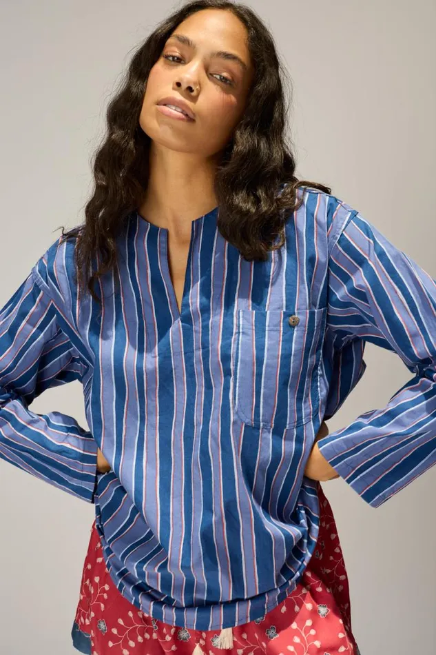 Tops Shop Natalie Martin RYAN SHIRT Batik Stripe Navy