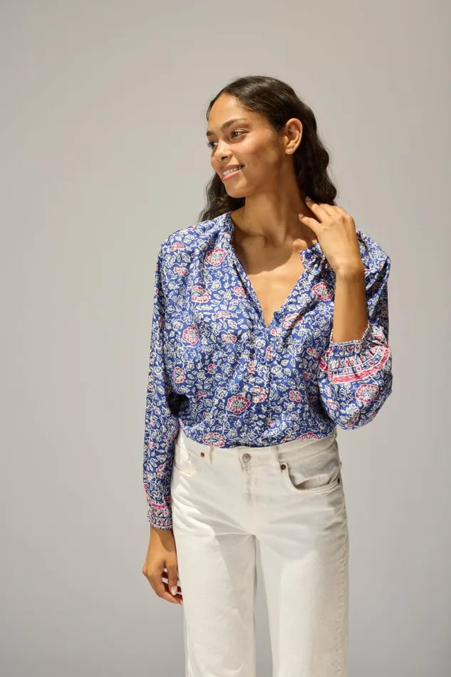 Tops Shop Natalie Martin TOLAN SHIRT Floral Pelicano Blue