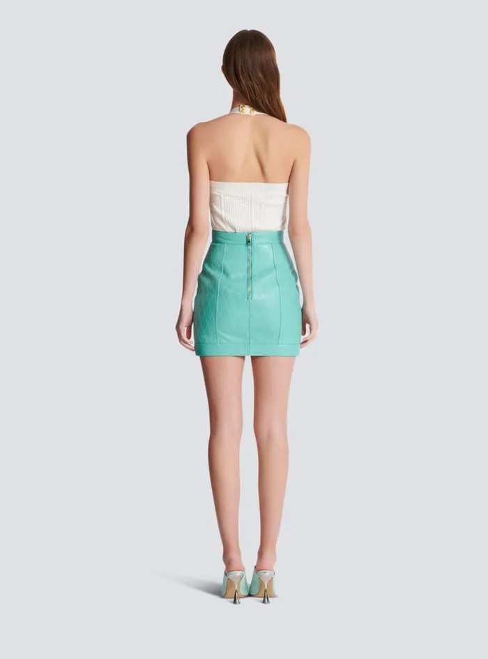 Topstitched Leather Skirt With Buttons Blue Women Balmain Skirts