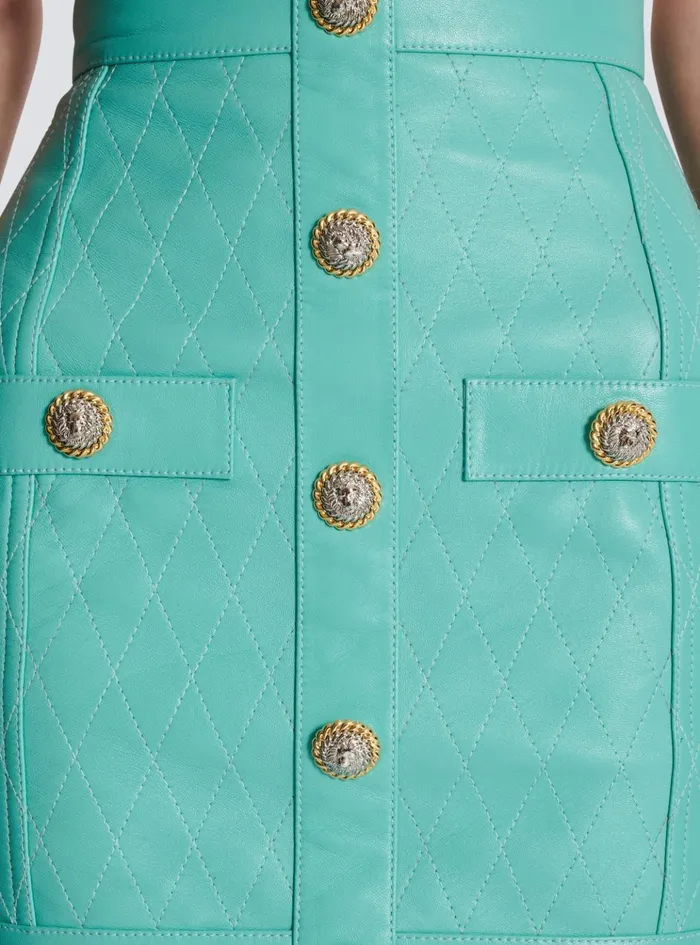 Topstitched Leather Skirt With Buttons Blue Women Balmain Skirts
