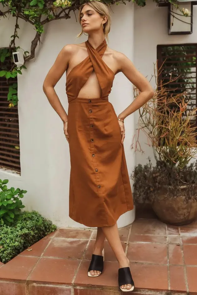 Tracy Midi Dress Camel Women Bohme Dresses