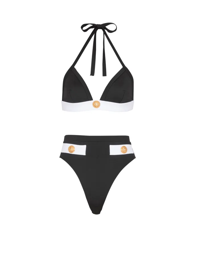 Twopiece Swimming Costume With Buttons Black Women Balmain Swimwear