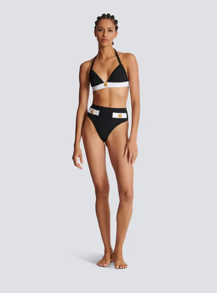 Twopiece Swimming Costume With Buttons Black Women Balmain Swimwear