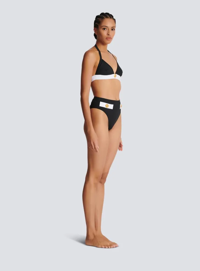 Twopiece Swimming Costume With Buttons Black Women Balmain Swimwear