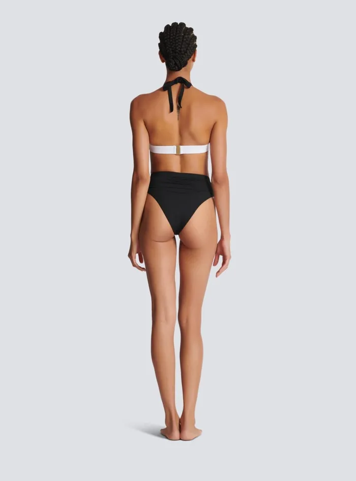 Twopiece Swimming Costume With Buttons Black Women Balmain Swimwear
