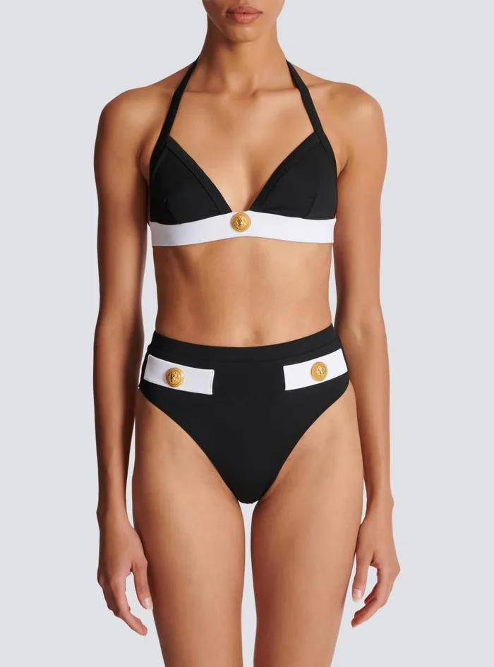 Twopiece Swimming Costume With Buttons Black Women Balmain Swimwear